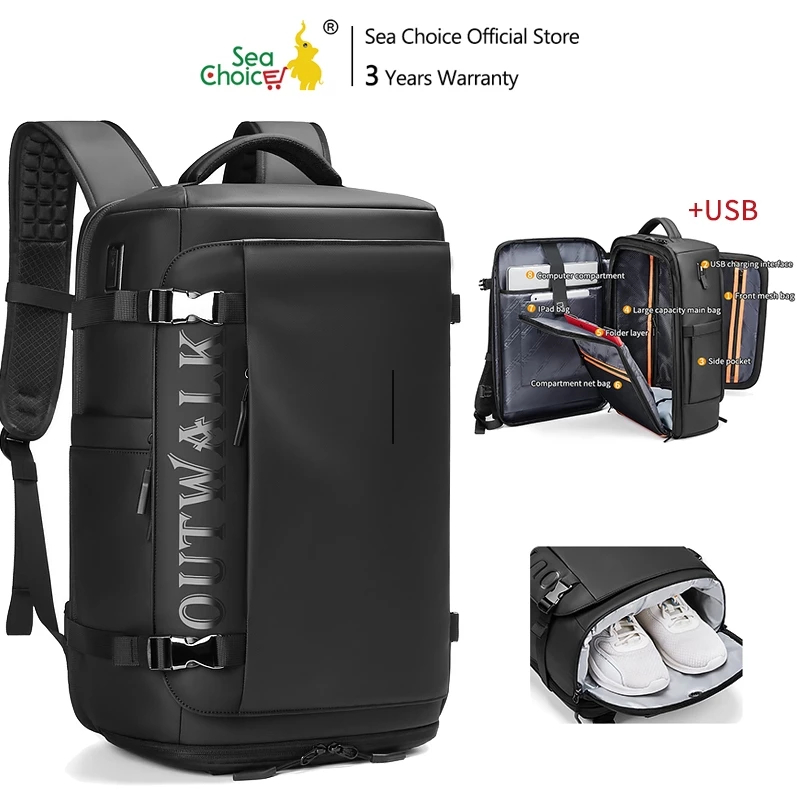 SEA CHOICE กระเป๋าเป้สะพายหลังแฟชั่น พร้อมพอร์ต USB และช่องใส่รองเท้า กระเป๋าเป้สะพายหลังสำหรับใส่โน้ตบุ๊กสำหรับเดินทาง