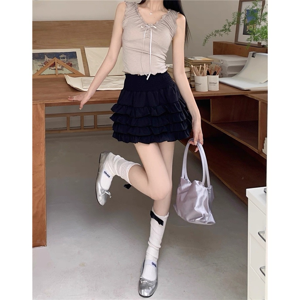 พร้อมส่ง❤️ กระโปรงเอวสูง กระโปรงเค้กชั้นๆ น่ารัก 2 สี มีซับใน - รูปที่ 5