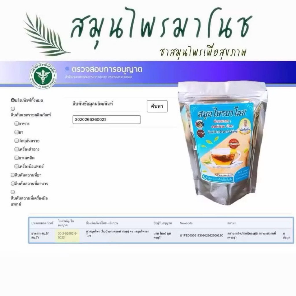 [ 2 ซอง ] ชามาโนช (ขอแท้-ล็อตใหม่-ส่งตรงบริษัท) สมุนไพรมาโนชอบ - รูปที่ 2