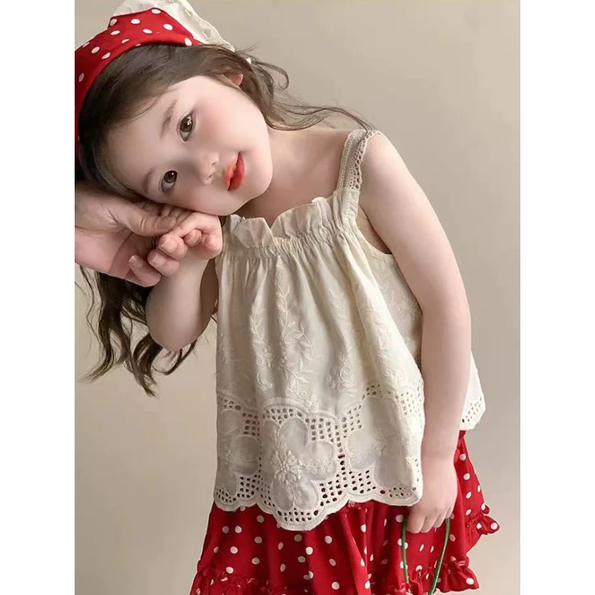 Little Piglet 🐷 พร้อมส่ง ชุดเซ็ต เสื้อสายเดี่ยว กางเกงขาสั้น ขายาว สีแดง ลายสก๊อต น่ารัก เด็กผู้หญิง - รูปที่ 4