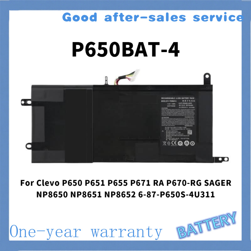 P650BAT-4 แบตเตอรี่แล็ปท็อปสำหรับ Clevo P650 P651 P655 P671 RA P670-RG SAGER NP8650 NP8651 NP8652 6-