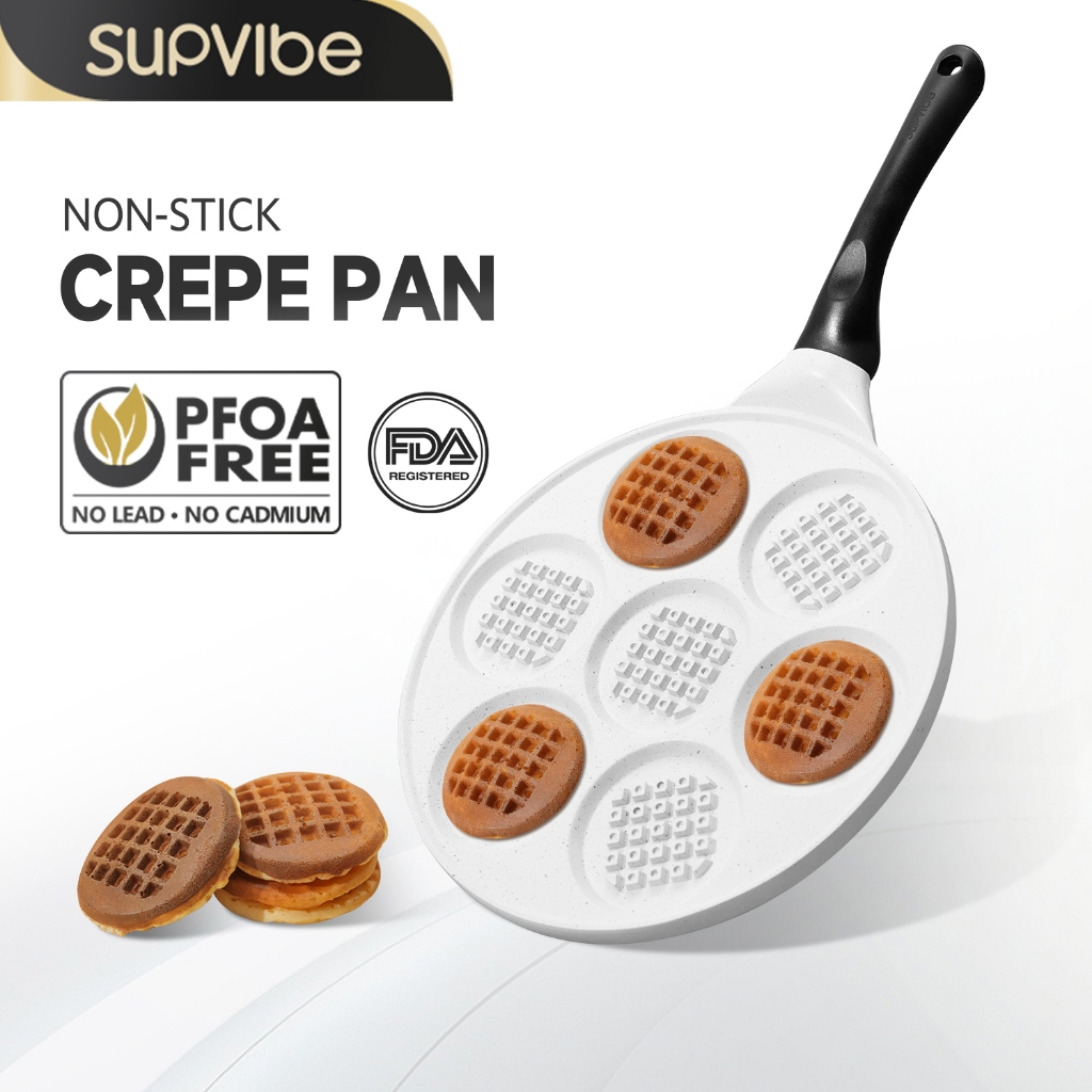 SUPVIBE กระทะไม่ติดกระทะแพนเค้ก 7 หลุมไม่ติดกระทะ ทำมินิวาฟเฟิล วัสดุหินทางการแพทย์ ใช้ได้กับเตาทุกประเภท