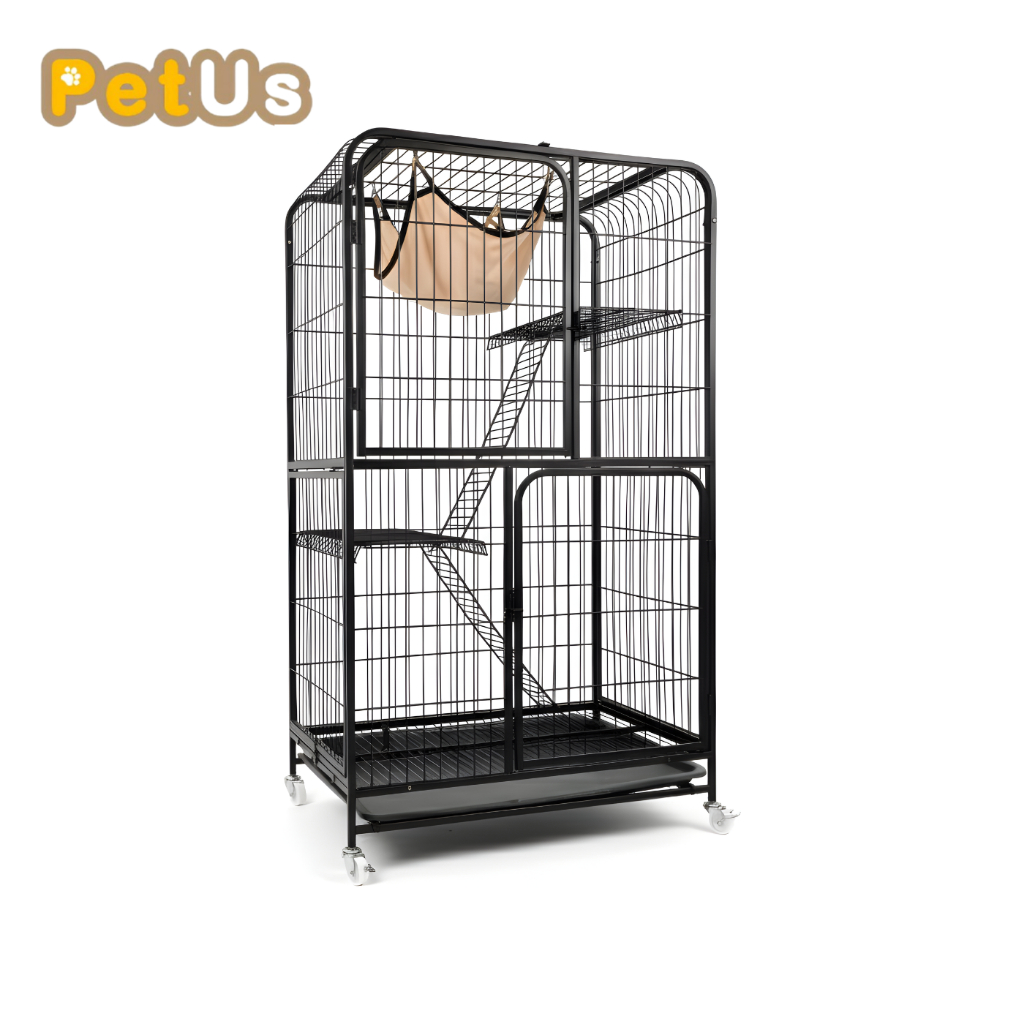 กรงวิลล่า กรงแมว ซี่กรงห่าง 3 ซม. Cat Cage เหมาะสำหรับแมว แข็งแรง เคลือบกันสนิม ขนาด 76x53x137 ซม.