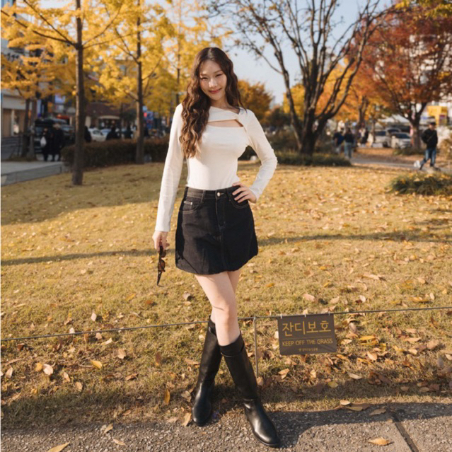 urban apparels | calla balloon jeans skirt กระโปรงบอลลูนยีนส์มีซับใน ผ้ายับยาก