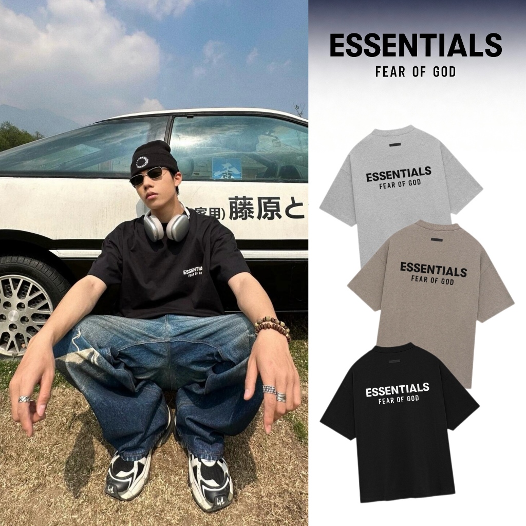 [ Ready To Ship ] FEAR OF GOD ESSENTIALS Jersey Crewneck T-Shirt FW24 เสื้อฮู้ด Logo ยาง โอเวอร์ไซส์ เนื้อผ้าดี