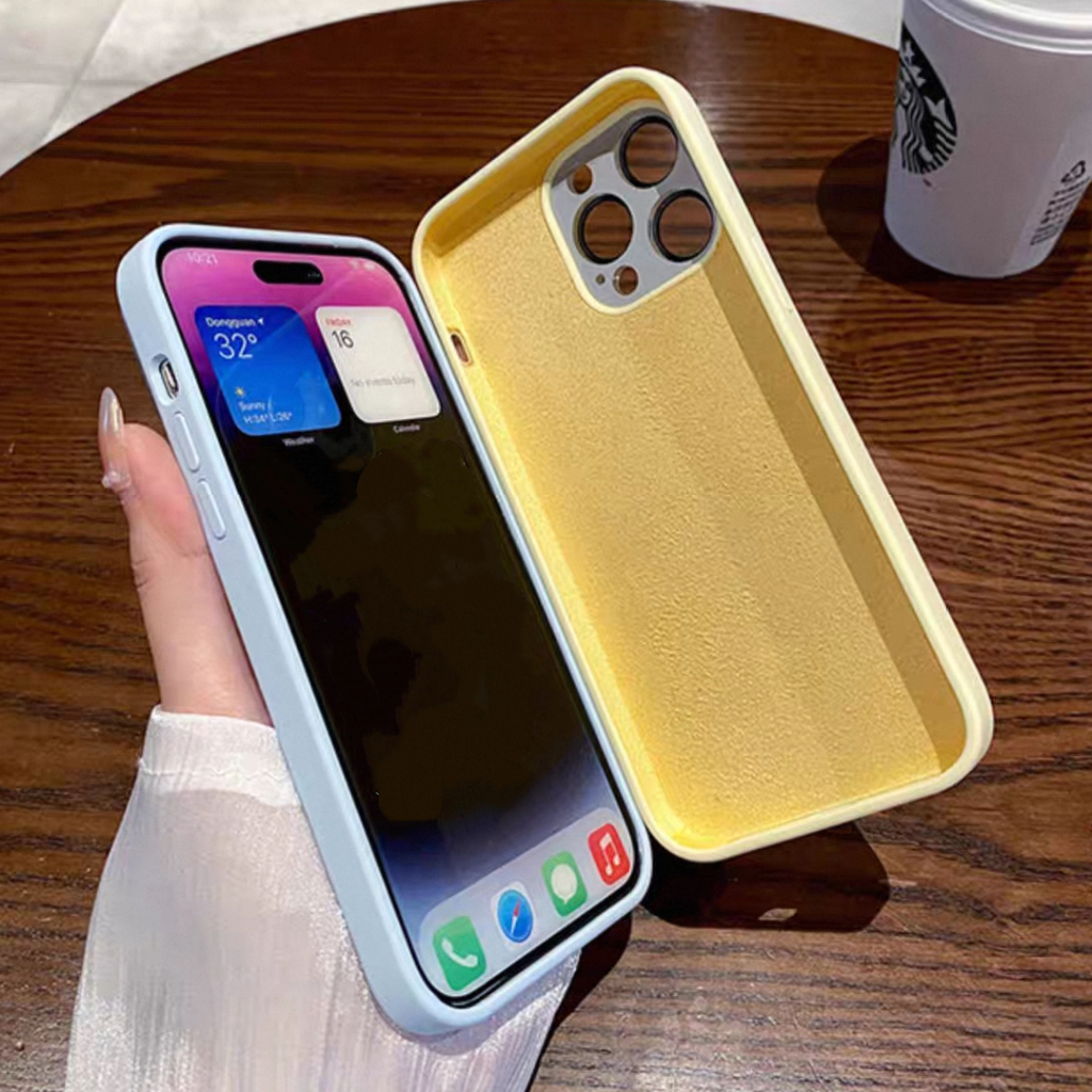เคสนิ่ม เคสกำมะหยี่ สีพื้นพร้อมเลนส์กระจก สีพาสเทล for iphone17 17pro 17promax 16 pro max 15 pro max 14 pro max 13 12 11 รูปที่ 4
