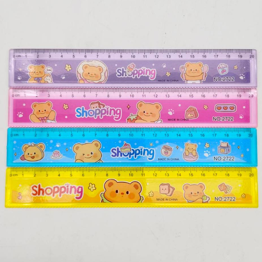 🌟(แพ็ค 12 ชิ้น) 20 ซม 🌟ไม้บรรทัดพลาสติกลายการ์ตูนขนาด 20 ซม. หลากสี น่ารัก เครื่องเขียน เครื่องใช้สำนักงาน