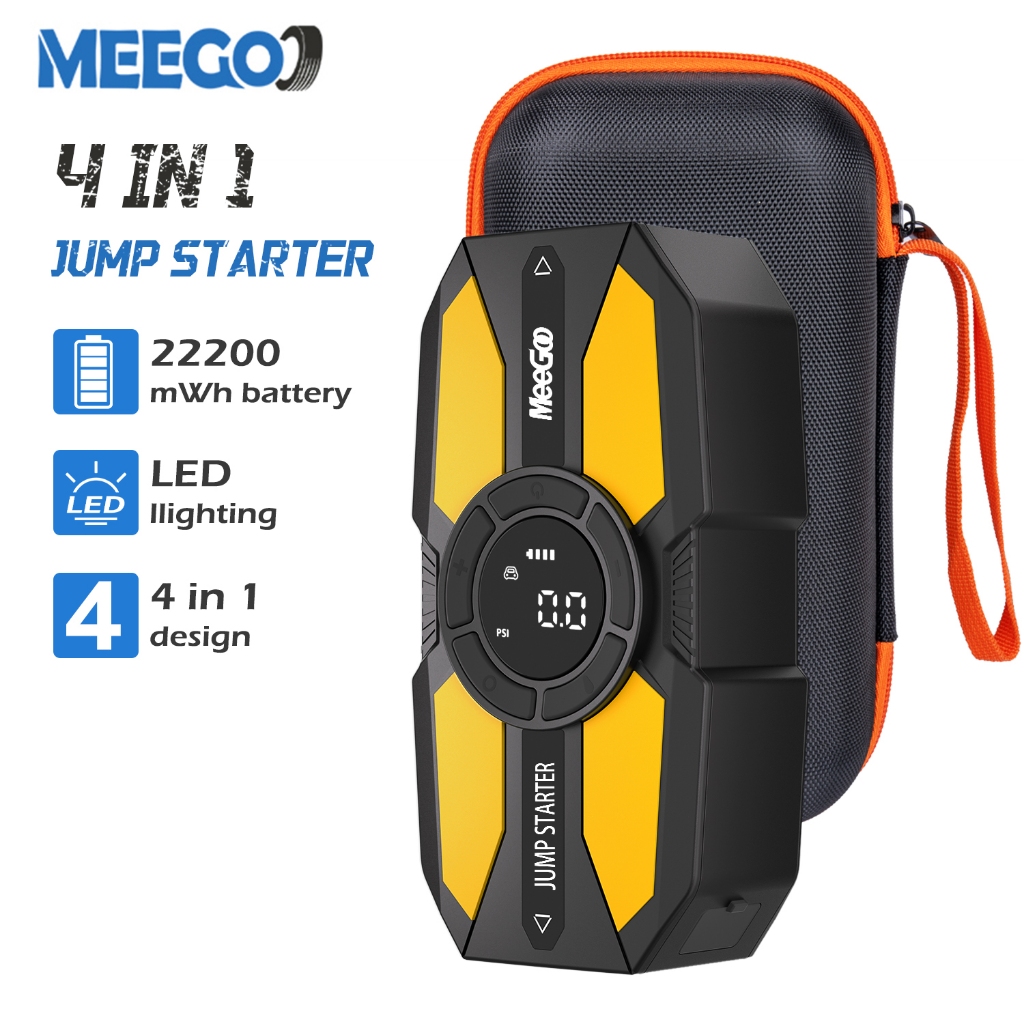 MeeGoo อุปกรณ์ช่วยสตาร์ทรถยนต์ 22200mwh จั๊มสตาร์ทรถยนต์ 12V ไฟ LED เครื่องปั๊มลมไฟฟ้า รถยนต์ รถจักรยานยนต์ใช้ได้