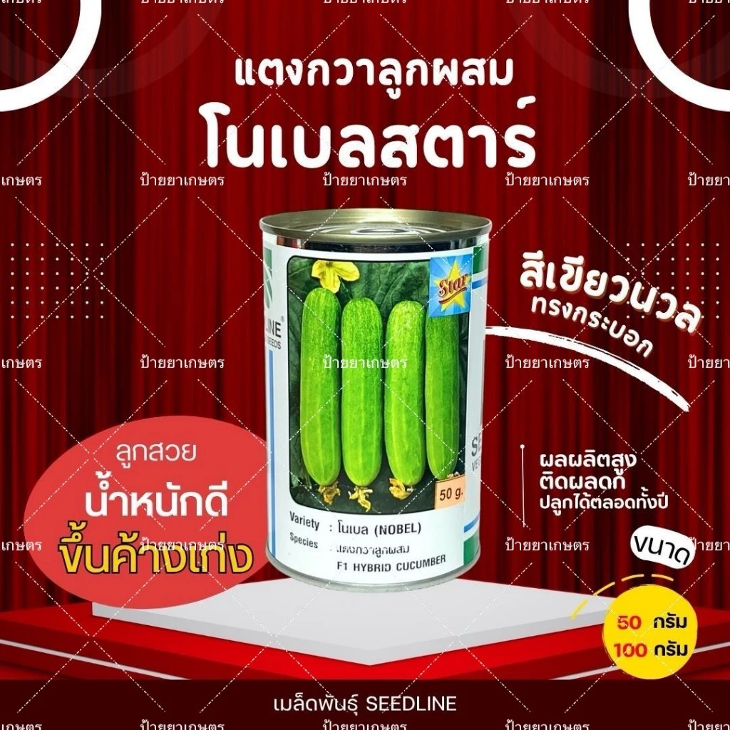 เมล็ดแตงกวาโนเบลสตาร์ F1 ทนโรคราน้ำค้าง ผลดกมากพิเศษ ไส้ตัน เนื้อแน่น (ขนาด50/100 กรัม)