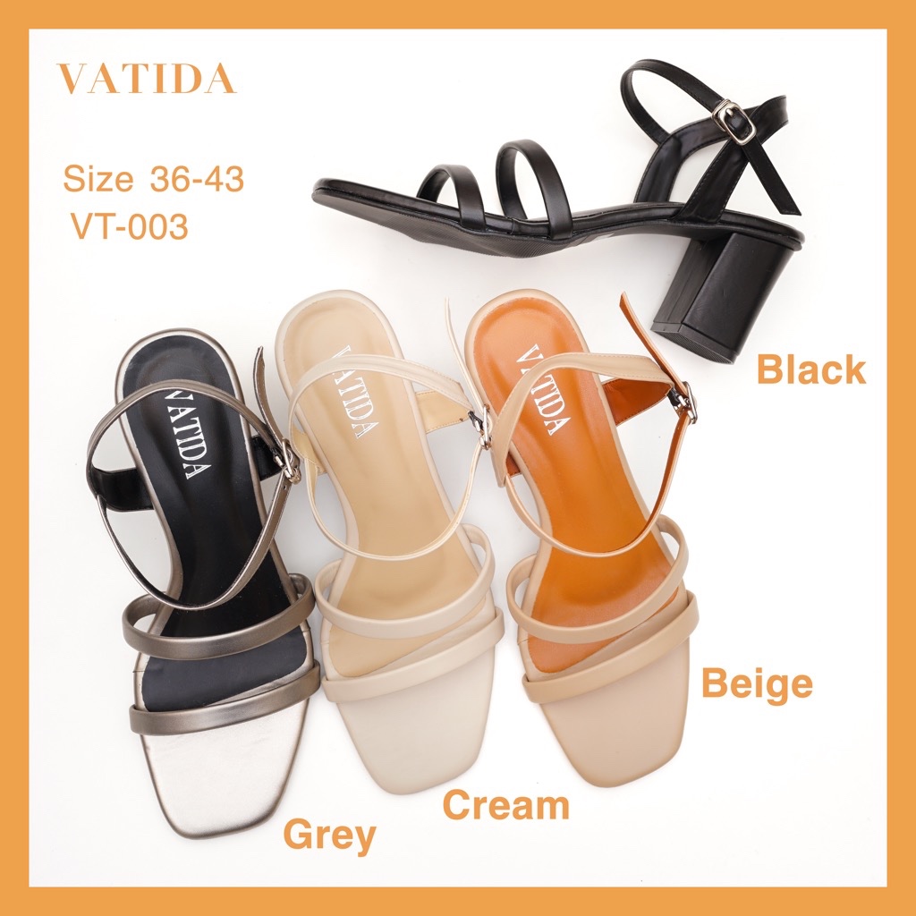 (พร้อมส่งจากไทย)  VATIDA (VT-003) รองเท้ารัดข้อส้นสูง 2.5 นิ้ว ส้นก้อน หัวเหลี่ยม ดีไซน์มินิมอล สไตล์เกาหลี