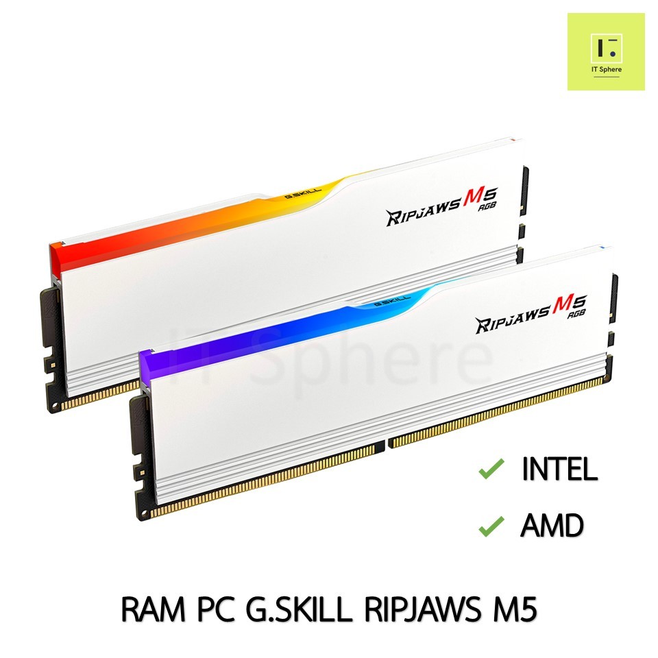 [32-96 GB] RAM G.SKILL RIPJAWS M5 RGB WHITE DDR5 PC 32GB 48GB 64GB 96GB สีขาว ขาว BUS 5200 5600 6000