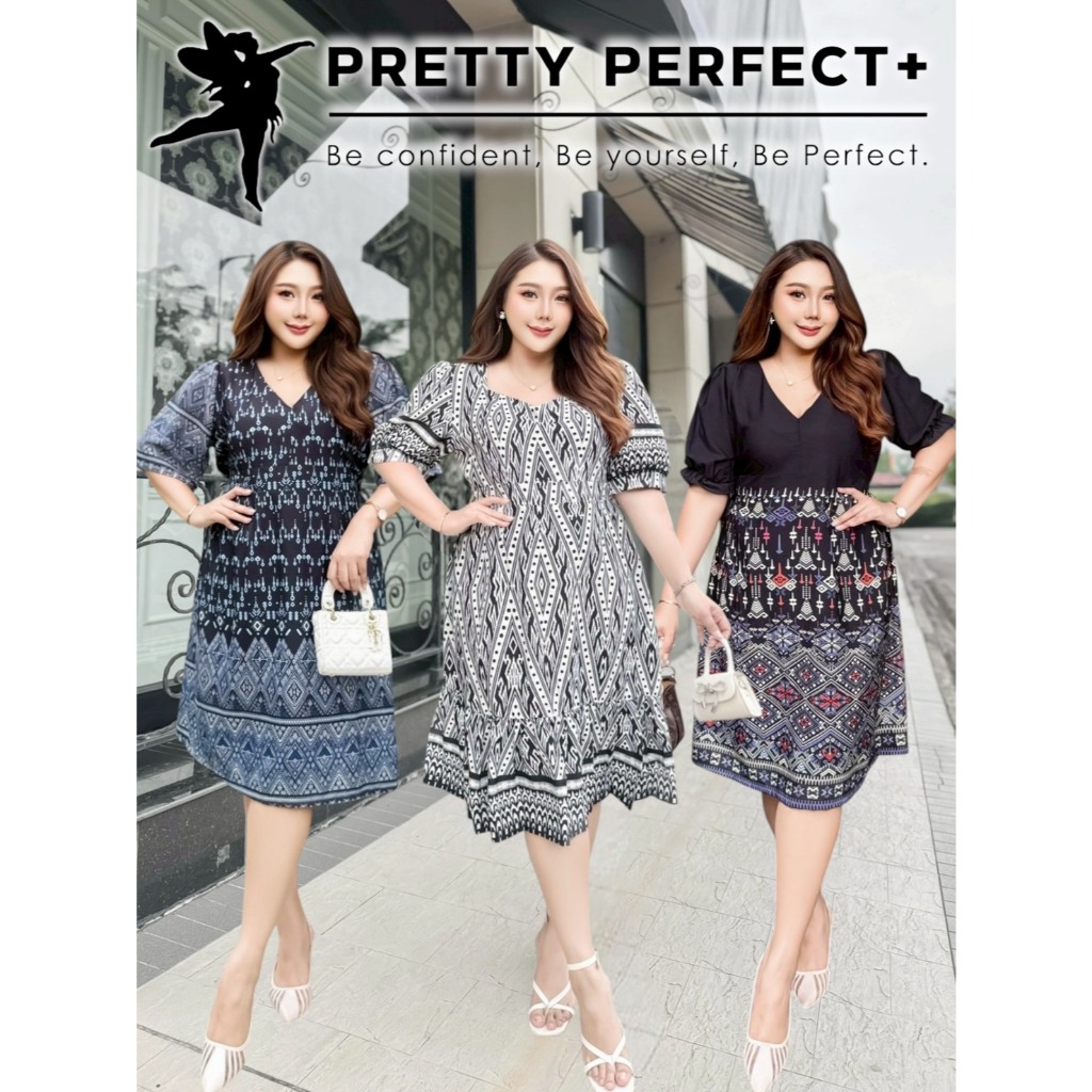 เดรสผ้าไทยพิมพ์ลาย อก 40-64 ใส่ได้หลายโอกาส ใส่ทำงาน ใส่ทำบุญหรือใส่ออกงาน สวยหรูหราดูแพงสุดๆ เสื้อผ้าสาวอวบ พลัสไซส์