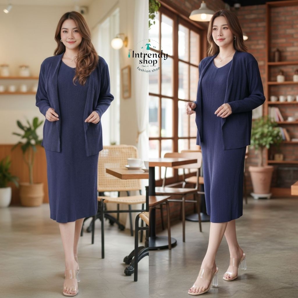 พร้อมส่ง.เดรสพลีทแขนยาวเสื้อคลุมในตัวไซส์สาวอวบ รุ่นB-48 (  Free size: 36 – 56 นิ้ว).ผ้าอัดพลีทเนื้อดีไม่บาง. ราคา ถูกที่สุด ดีลบีเคเค แกลเลอรีภาพที่ 2
