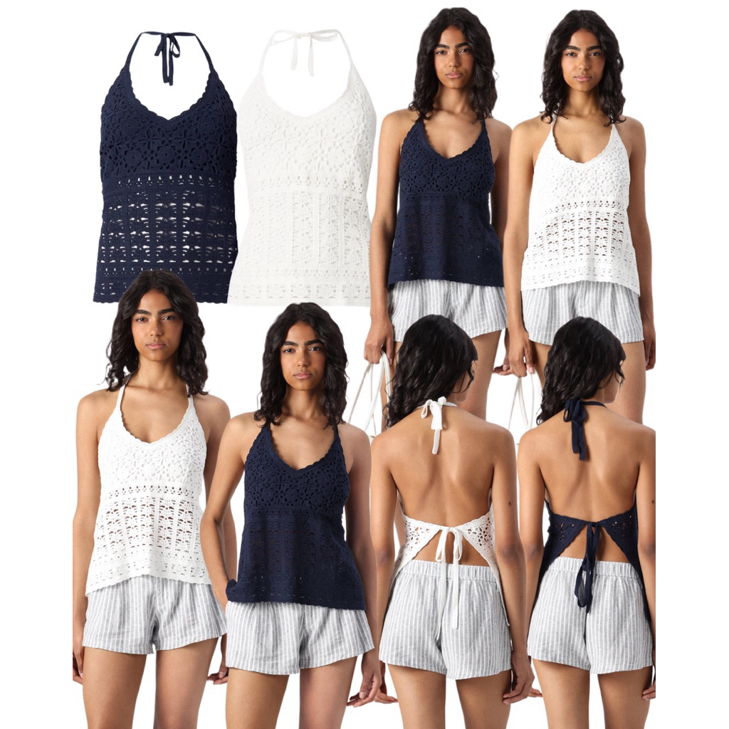 (ของแท้ ) Hollister bare slim halter เสื้อไหมพรมคล้องคอ ผูกหลัง เสื้อไปทะเล – โปรปัง