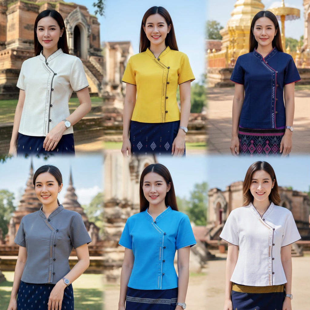 เสื้อพื้นเมืองผู้หญิงคอจีนป้ายคลิบ