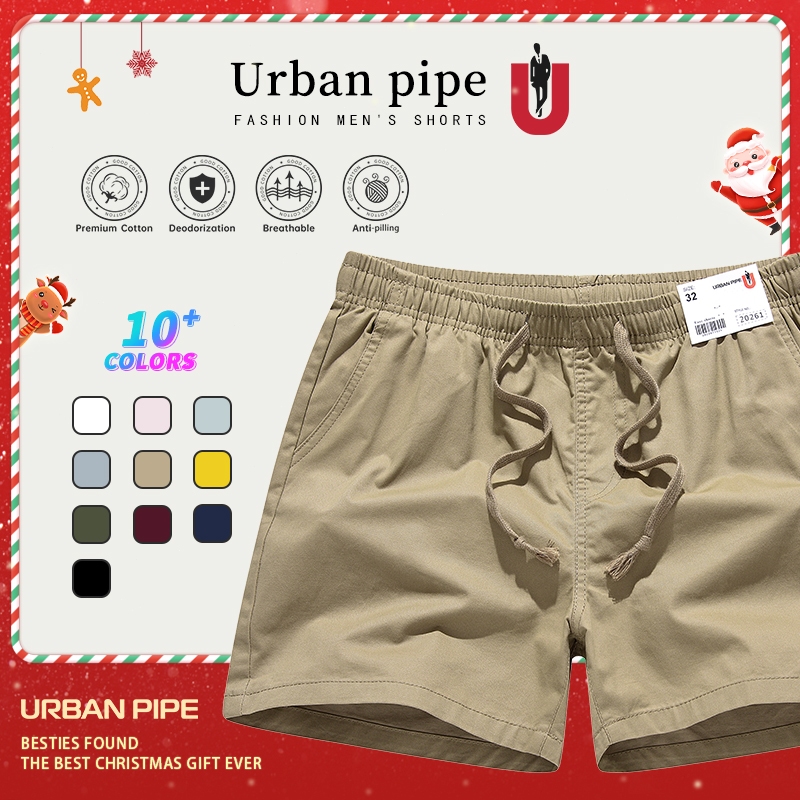 URBAN PIPE กางเกงขาสั้นผู้ชาย สีพื้น ความยาวระดับเข่า ผ้าคอตตอน ขนาด 28-34 รุ่น Cotton Shorts 20261
