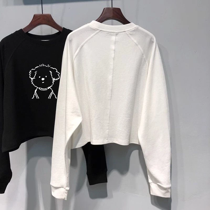 เสื้อครอปแขนยาวสีดำ oversize เสื้อผ้าแฟชั่นสาวอวบนอ้วนไซส์ใหญ่ 100 กิโล เสื้อยืดลายการ์ตูนผู้หญิงสไตล์เกาหลี สตรีทวินเทจ thumbnail 10