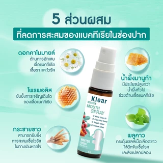 Klear Mouth spray winter green (15ml) สเปรย์สำหรับช่องปากและคอ พ่นชุ่มคอ บรรเทาอาการเจ็บคอ