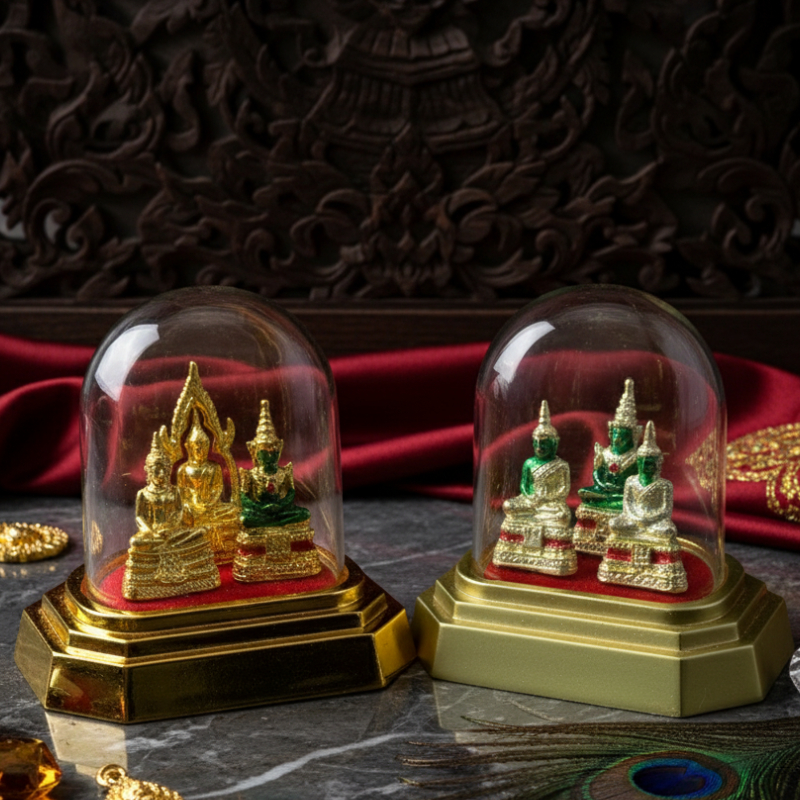 พระวางหน้ารถ 6x7 ซม หน้าเรียบ  พระแก้วมรกต พระครอบแก้ววางหน้ารถ 3 พระดังที่ควรมีไว้บูชา