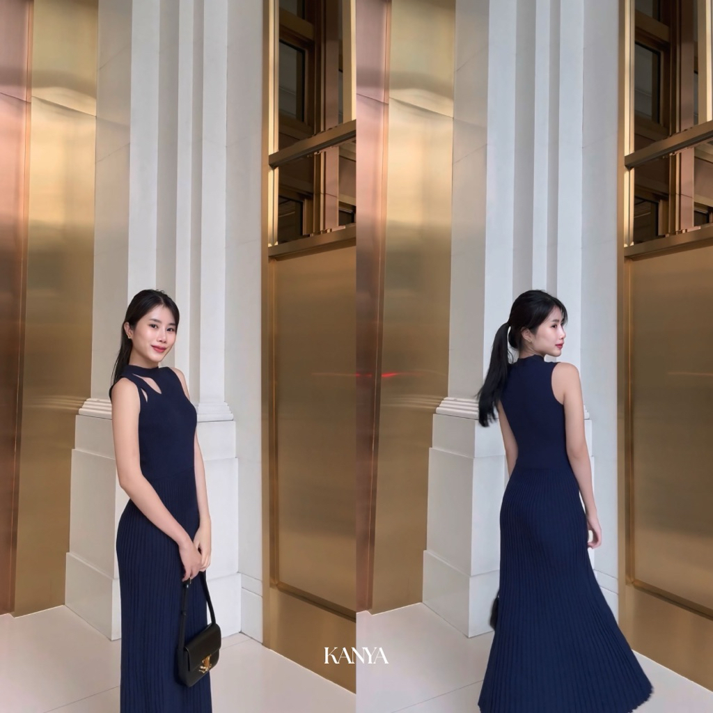 KANYA - VELORA DRESS [7828] เดรสไหมพรม คอปีน กระโปรงบาน (20A-20B) / (18H-18I)