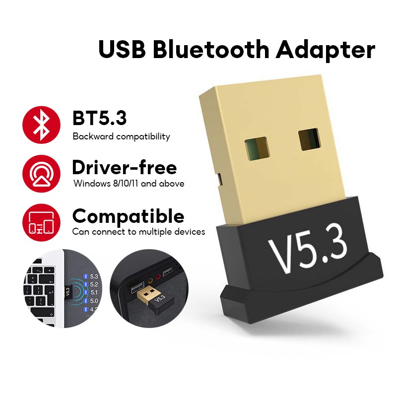 ตัวรับสัญญานบลูทูธไร้สาย USB Bluetooth 5.3 Adapter ยูเอสบีบลูทูธสำหรับคอม/หูฟัง/คีย์บอร์ด/ลำโพง