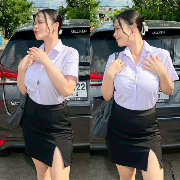 กระโปรงนักศึกษา ผ่าหน้า กระโปรงทรงเอ แหวกข้าง [XS - 5XL] ไซส์เล็ก-ใหญ่