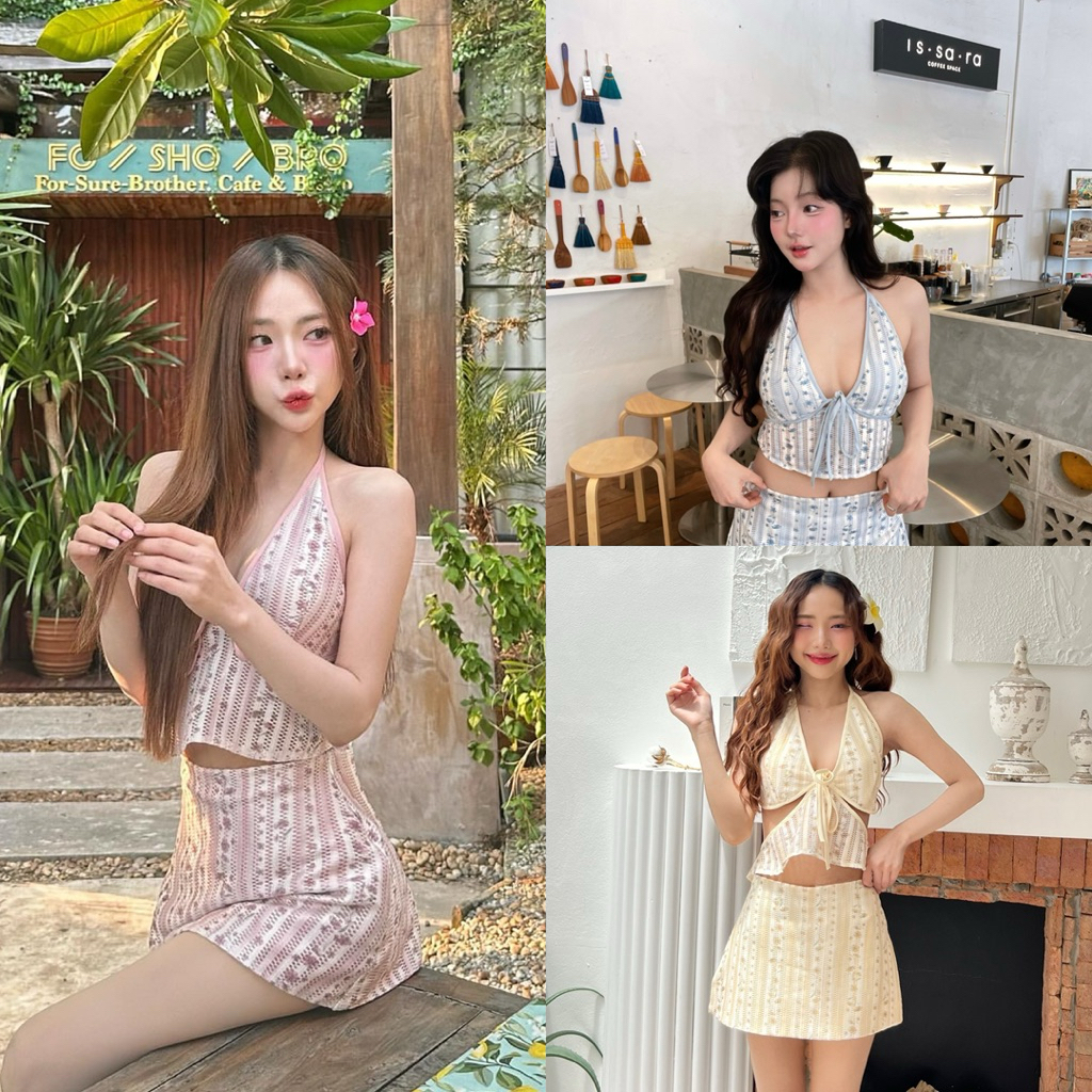 🪿 [ 𝐥𝐨𝐭 𝟐 𝐢𝐧 𝐬𝐭𝐨𝐜𝐤 ] ✨ : Matilda set เซ็ทเสื้อคล้องคอผูกปรับระดับได้ด้านหลังสม็อคคู่กับกระโปรงกางเกงในตัว