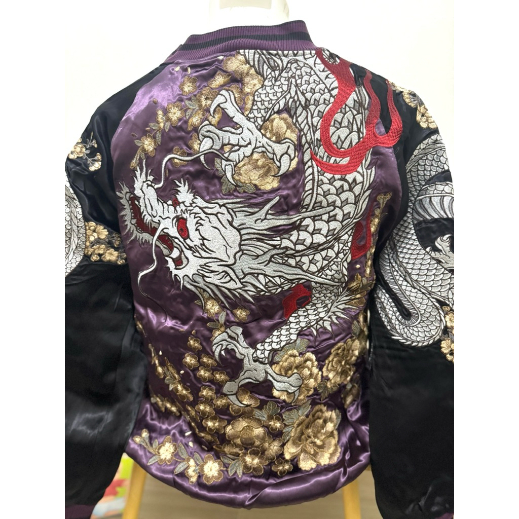 sukajan jacket เสื้อปักลายมังกร เสื้อแจ็คเก็ตญี่ปุ่น ซูกะจัน สุกะจัน มังกร ม่วง ดำ