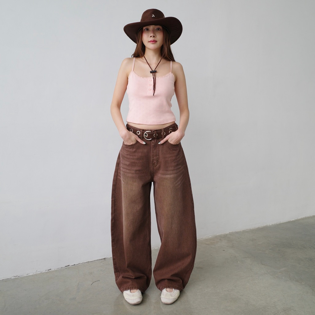 AMUSE BKK - Lainy Barrel Jeans กางเกงยีนส์ทอลายแจ็คการ์ด ทรงบาเรล