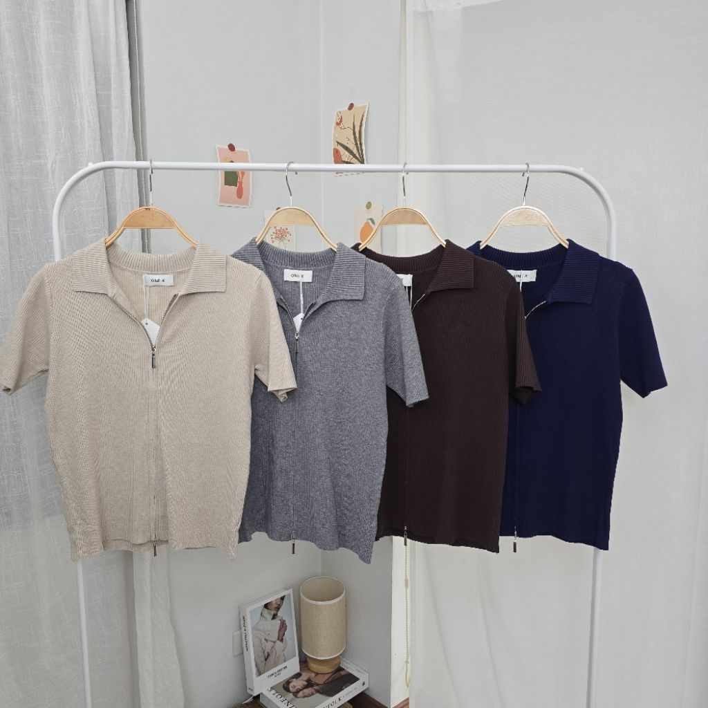ON10 เสื้อคอปกไหมพรม ซิปหน้า แขนสั้น ไหมพรมนุ่ม รูปที่ 2