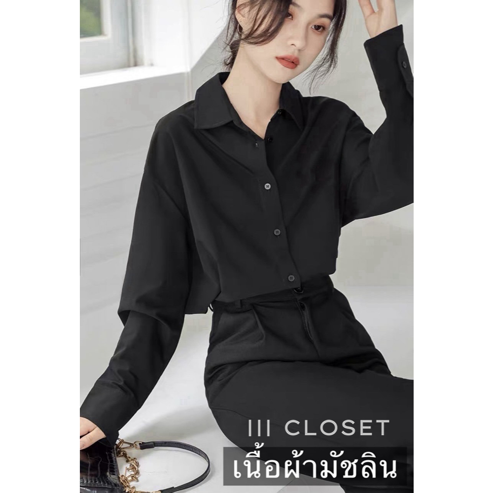 เสื้อเชิ้ตสีดำ lll Freesize lll  AUNG007 แขนยาว กระดุมหน้า อก 40 นิ้ว รุ่นคลาสสิค สีดำ เนื้อผ้ามัชลิน