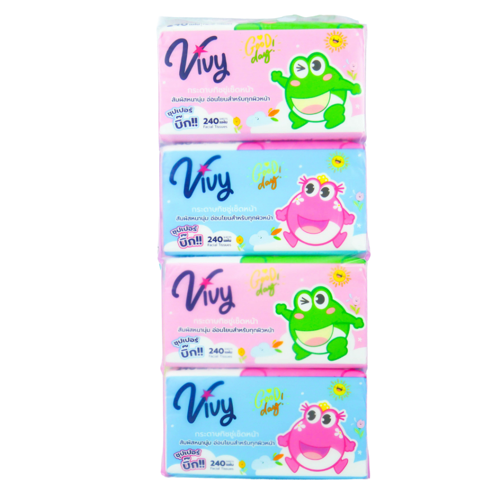 Vivy Tissue กระดาษทิชชู่เช็ดหน้าวีวี่ 240แผ่นคู่ รุ่น Good Day : 1 ลัง (40 ห่อ) - รูปที่ 4