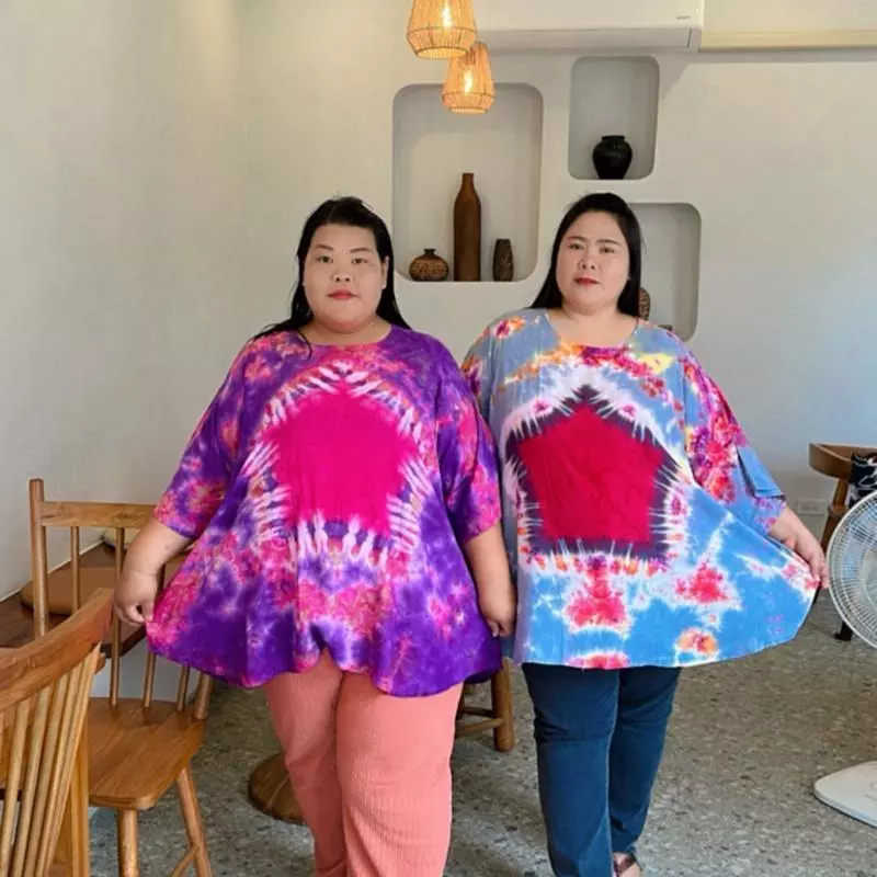 เสื้อคนอ้วน ผ้าสปัน มัดย้อมสีเย็น อก 64นิ้ว - รูปที่ 1