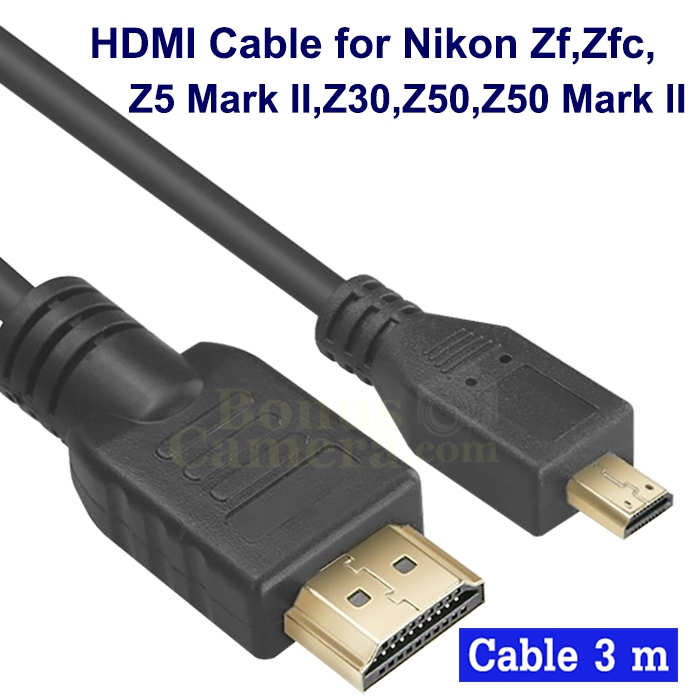 สาย HDMI ยาว 3m ต่อ Nikon Zf,Zfc,Z5 Mark II,Z30,Z50,Z50 Mark II เข้า HD TV,Monitor cable