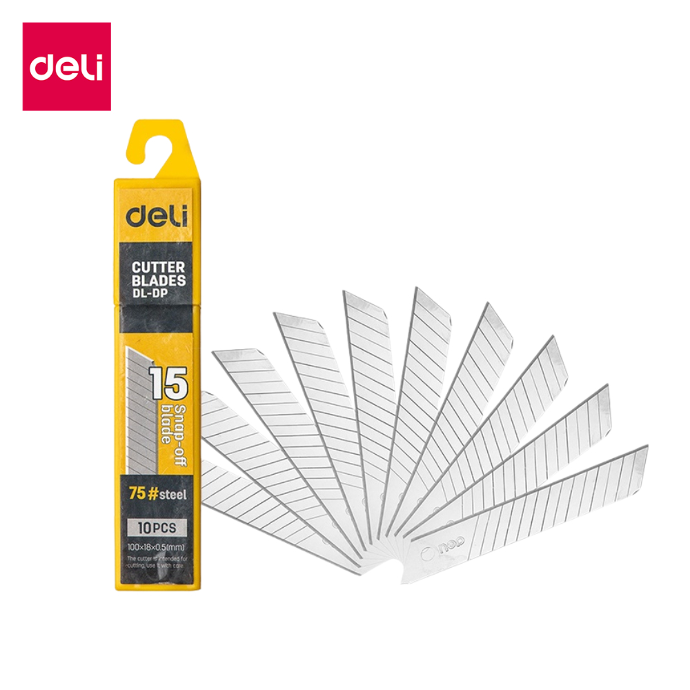 Deli ใบมีดคัตเตอร์ ใบมีดคัตเตอร์เล็ก ใบมีด 9มม.  / 18 มม.  45 องศา 10ใบ/หลอด ใบมีดเหล็กอย่างดี  คัตเตอร์ Cutter Blade