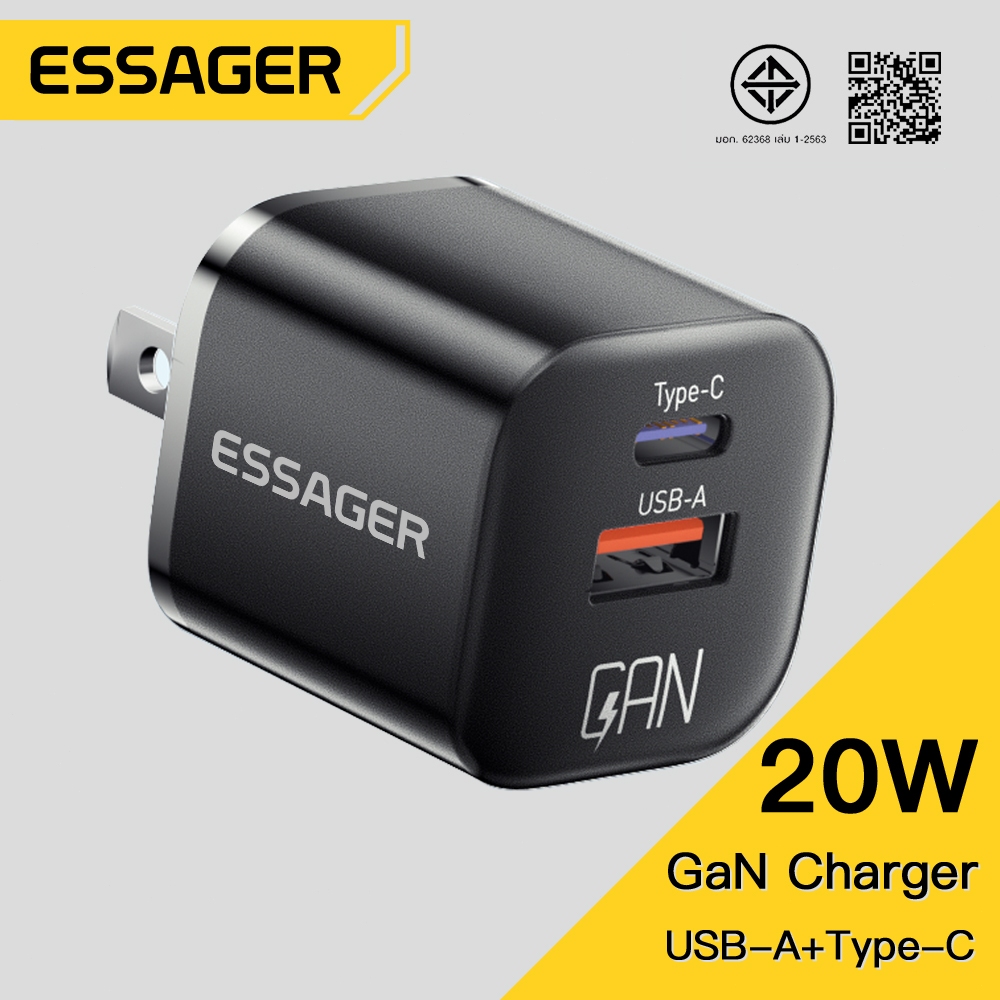 Essager 20W GaN เครื่องชาร์จชนิด USB C PD ชาร์จโทรศัพท์อย่างรวดเร็ว QC 3.0เครื่องชาร์จเร็วสำหรับสายชาร์จขนาดเล็ก14 13 12