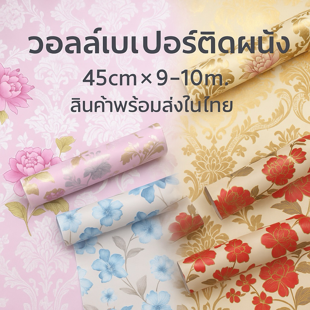 รวมวอลลายดอกไม้ มีกาวในตัว ติดเองได้(45cm*9-10m.)