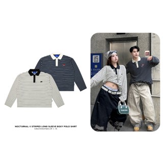 NOCTURNAL Striped Long Sleeve Boxy Shirt เสื้อยืดแขนยาวผ้าฝ้…