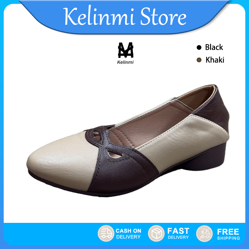 Kelinmi รองเท้าส้นแบนสไตล์เกาหลี ทันสมัย และสง่างาม ส้นเตี้ย น้ำหนักเบา และระบายอากาศ เหมาะสำหรับชุดลำลองของผู้หญิง