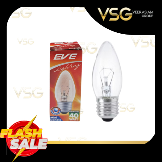 หลอดไฟจำปา (ขั้วเกลียว) EVE Candle Bulb E27 220V , 40W / Clear แสงวอล์ม