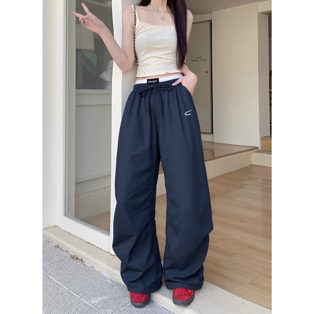 กางเกงลำลอง กางเกงขายาวผู้หญิง ทรงหลวมๆ พรางหุ่น เอวสม๊อค เอวใหญ่สีขาว #010279 - รูปที่ 5