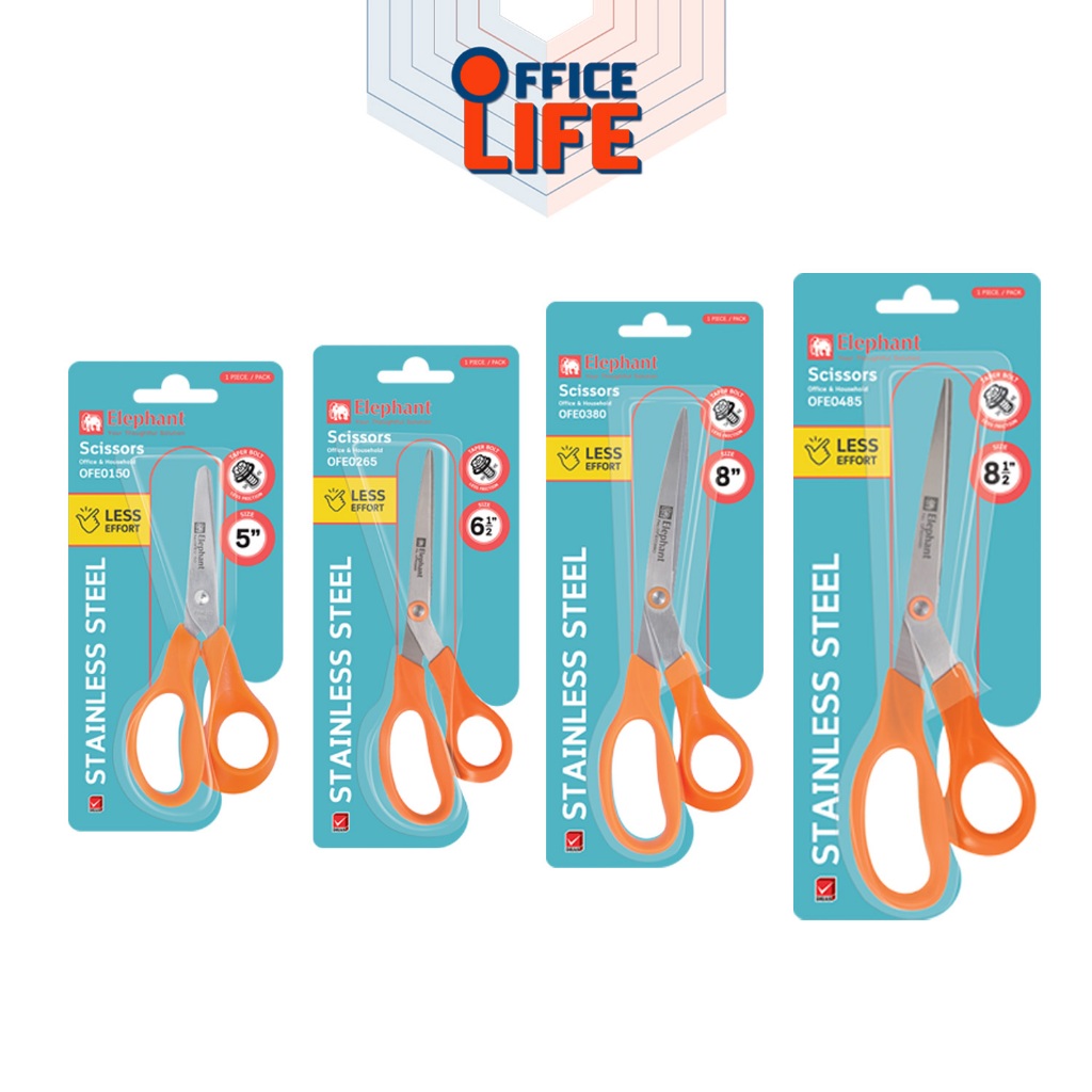 Elephant (ตราช้าง) กรรไกร Scissors กรรไกรสแตนเลส OFE ขนาด 5 / 6.5 / 8 / 8.5 นิ้ว ( 1 เล่ม )