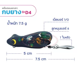 กบยางลายพราง รุ่น D4 ขนาด 5.3 cm. หนัก 8 กรัม เบ็ด SNS เบอร์ 1/O ใบหลิวเดี่ยว สีสันสดใส Sports ออกกำลังกาย
