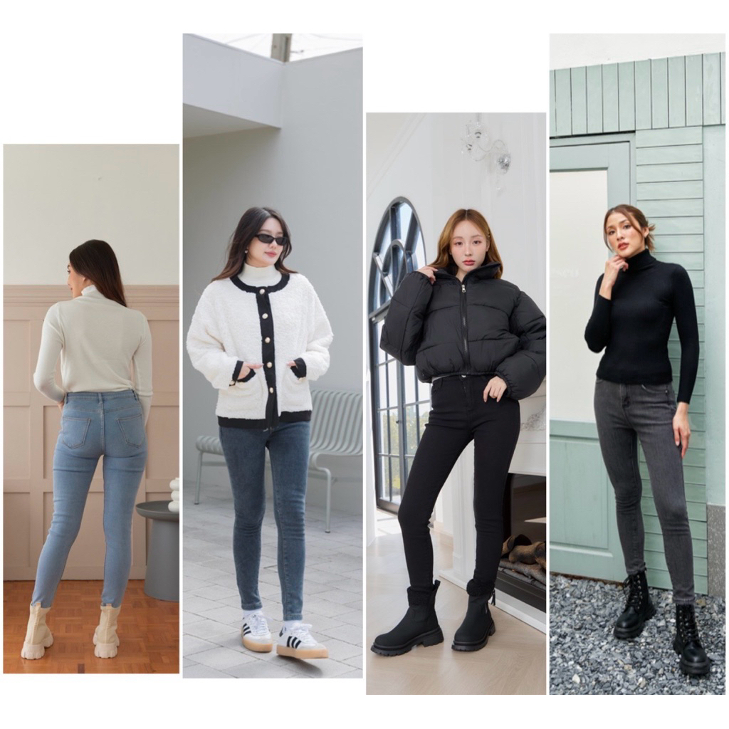 กางเกงยีนส์บุขน ทรงสกินนี่ กันหนาวได้ถึงติดลบ