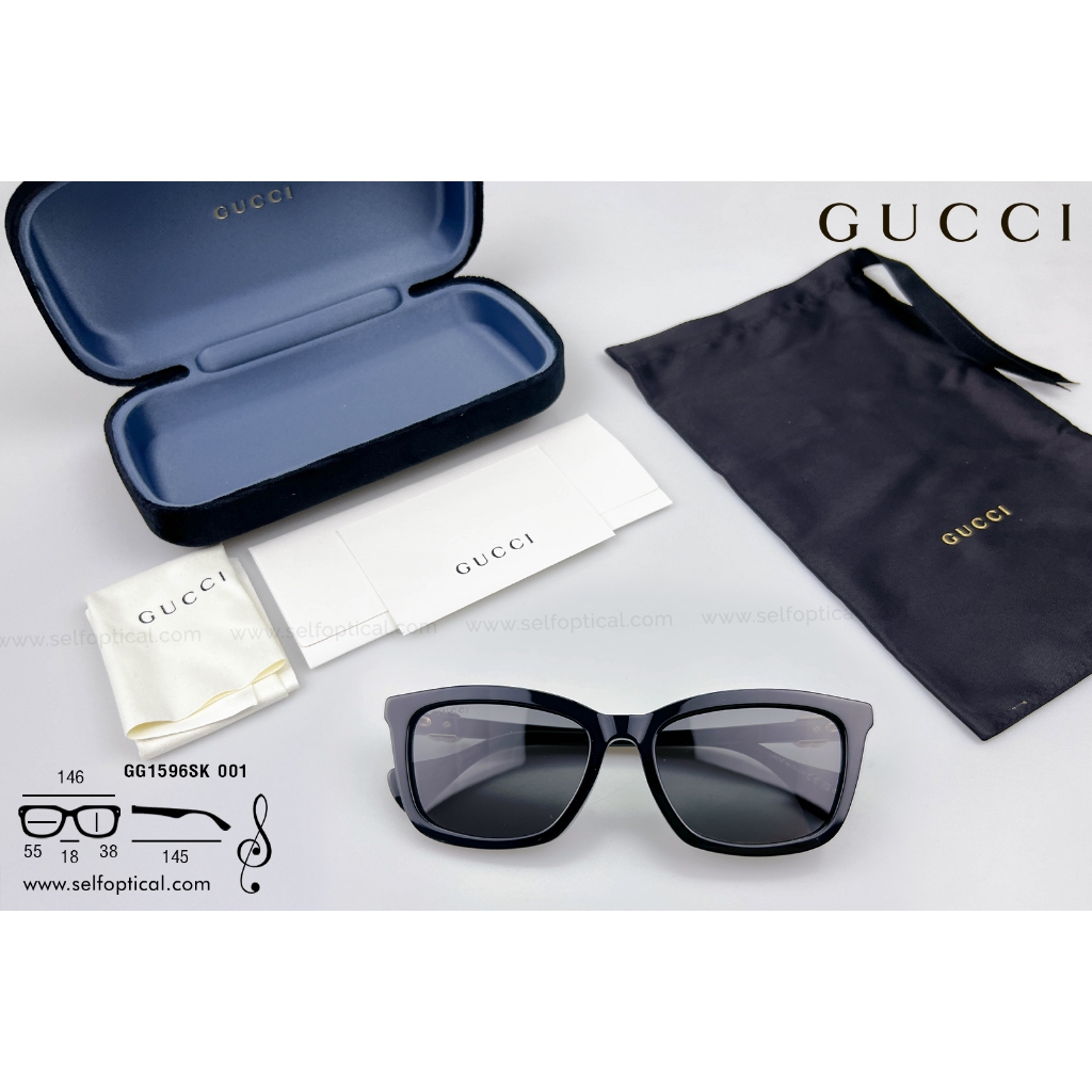 แว่นกันแดด GUCCI GG1596SK 001 Size 55 ของแท้ รับประกัน 2 ปี ศูนย์ไทย พร้อมบริการหลังการขาย