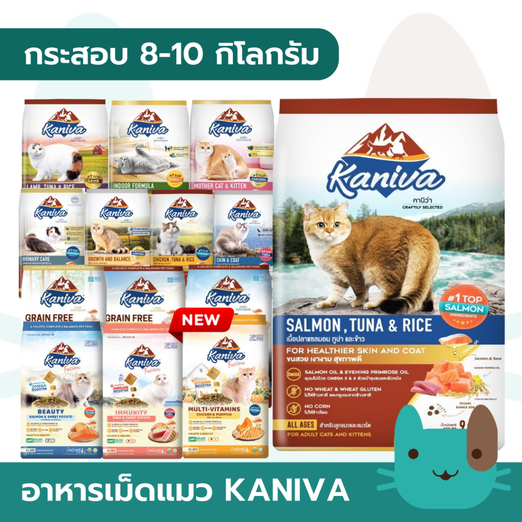 Kaniva 6-10kg (กระสอบ) อาหารแมวคานิว่า ขนสวย เงางาม สุขภาพดี