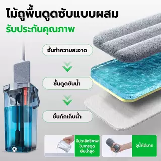 Jesitte ไม้ถูพื้น ถังม็อบถูพื้น ไม้ถุพื้น 360 องศา ซักน้ำและรีดน้ำในตัวเดียว ถังรีดน้ำไม้ถู Flat Mop Set