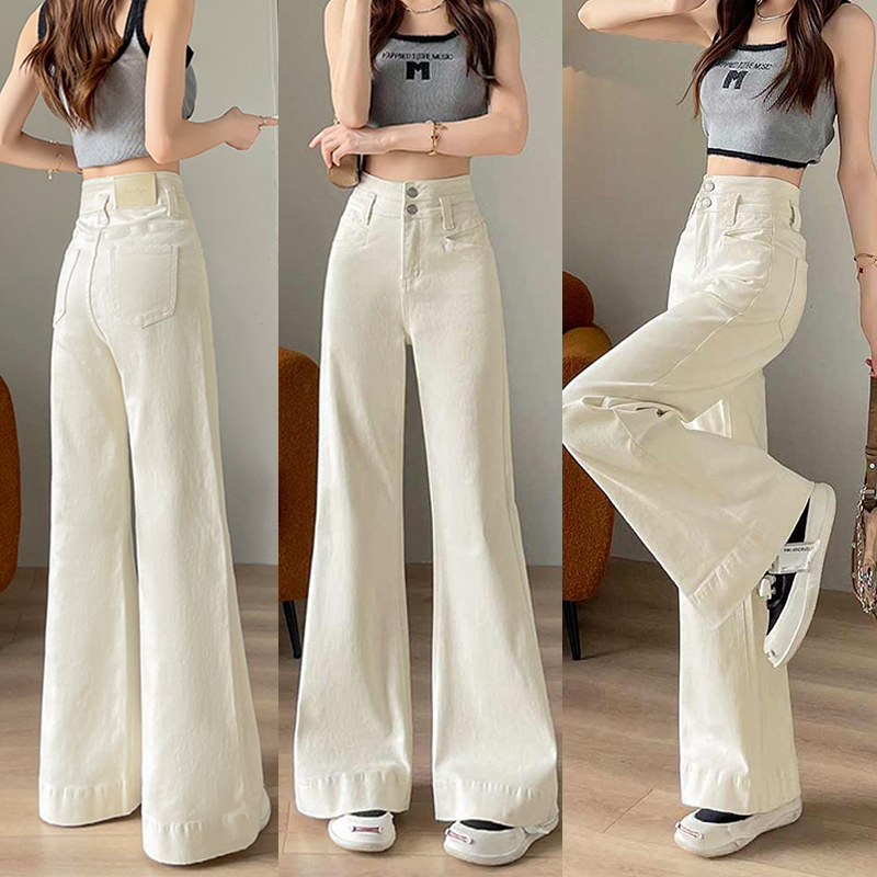 กางเกงยีนส์ผู้หญิงเอวสูง สีขาว ทรงตรง ขาตรง ใส่กระชับสัดส่วน มีไซส์ครบ S-5XL