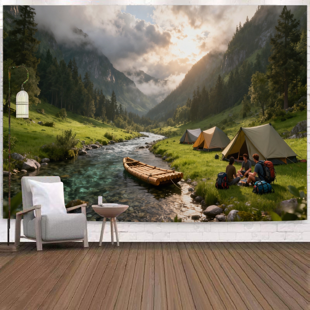 [จัดส่งจากกรุงเทพฯ] ผ้าพื้นหลังเอฟเฟกต์จำลองการตั้งแคมป์ 3 มิติ ผ้าตกแต่งการเดินทาง ผ้าตกแต่งผนังห้องนั่งเล่น - รูปที่ 5