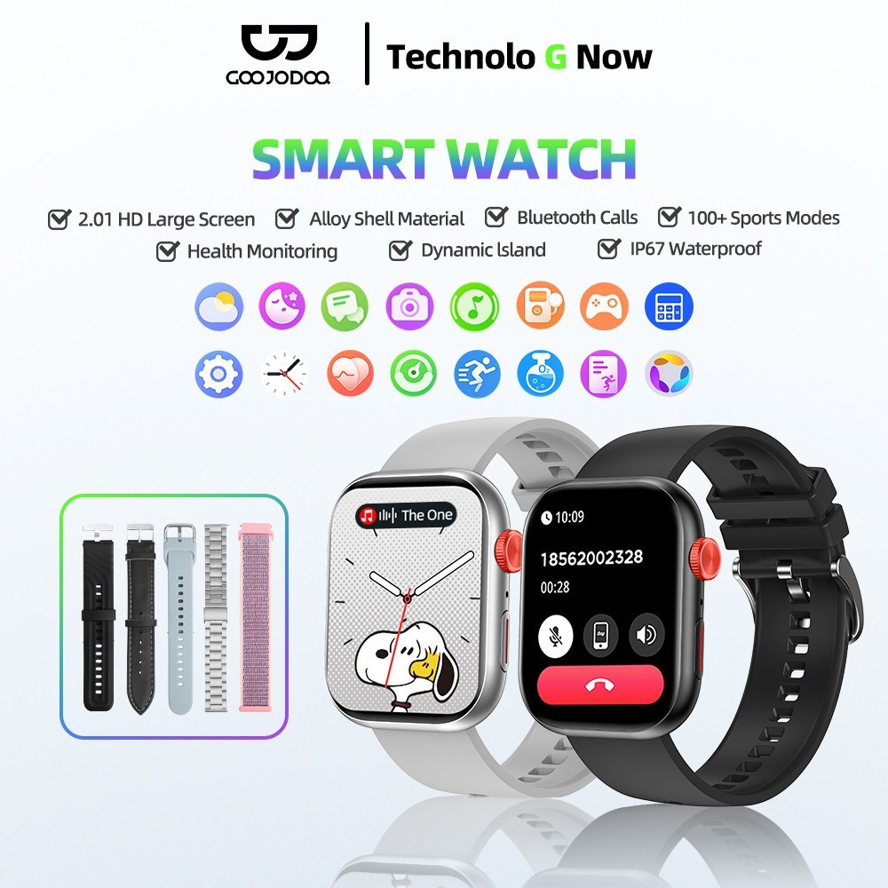 GOOJODOQ Fb047 สมาร์ทวอทช์ Ip67 กันน้ำ บลูทูธ และการตรวจสอบสุขภาพ Smartwatch สาย
